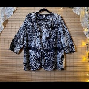 Studio 1940 coverlet blouse, lace detail, tie in front